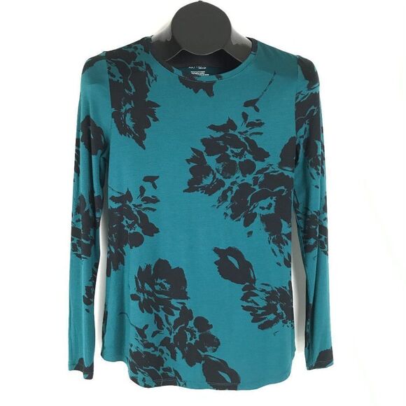 Apt. 9 Essentials Floral Crew Neck Tee Women's XS Long Sleeves Stretch Knit - Picture 1 of 7
